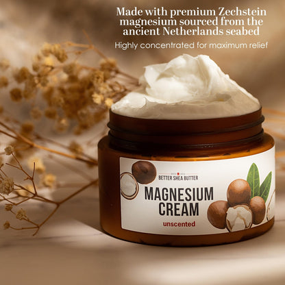 Better Shea Butter Magnesium Cream for Leg Cramps | Relieves Muscle Tension | Night Lotion Safe for Pregnancy, Kids and Babies | Organic and Natural Ingredients | Vegan, Made in USA | (Unscented) - Maple Wellness Supplements