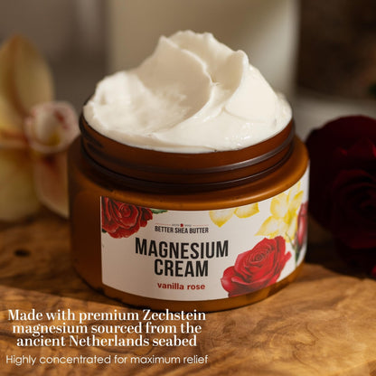 Better Shea Butter Magnesium Lotion for Women | Vanilla Rose | For Pregnancy, Kids & Babies | Relieves Muscle Tension & Leg Cramps | Organic & Natural Ingredients - Maple Wellness Supplements