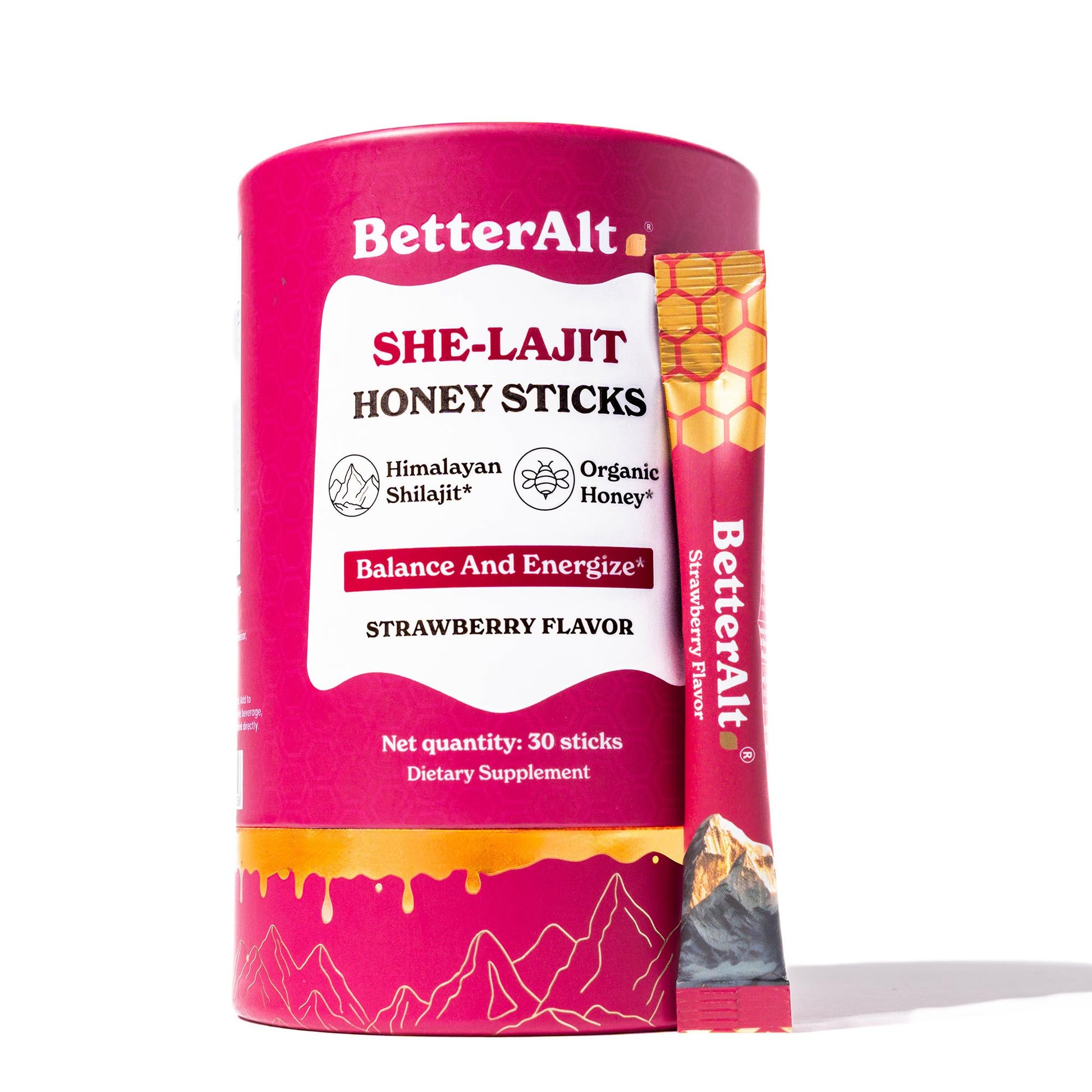 BetterAlt SHE-Lajit Strawberry Honeysticks|Shilajit for Women with Shatavari & Saffron for hormonal Balance & Energy Boost|Tasty Honeysticks - Maple Wellness Supplements