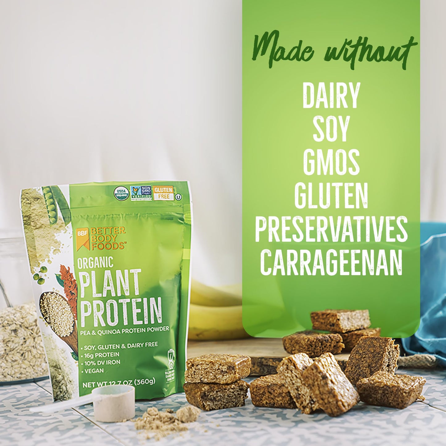 BetterBody Foods Organic Plant Based Protein Powder, 16g of Protein 24% DV, Vegan, Low Net Carbs, Gluten Free, Dairy Free, No Sugar Added, Soy Free, Non-GMO, 12.7 Ounces - Maple Wellness Supplements