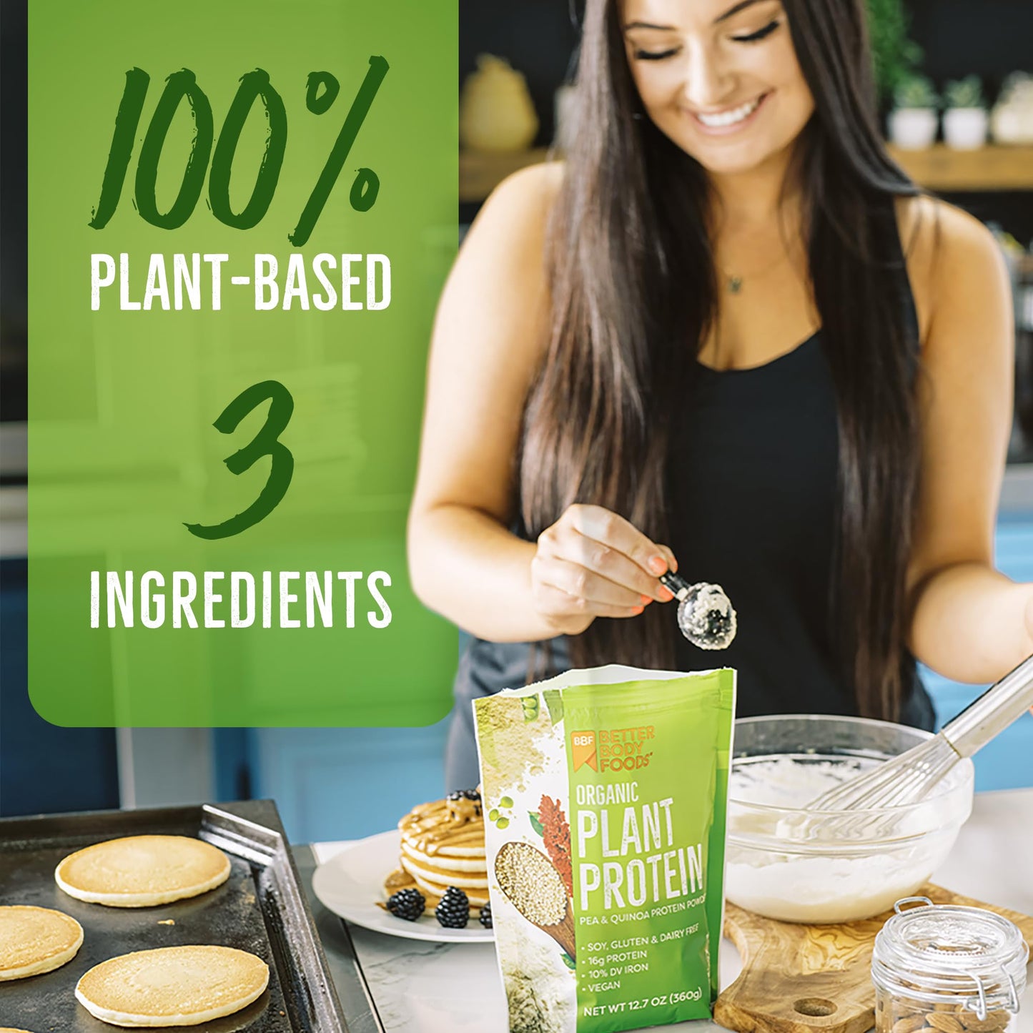 BetterBody Foods Organic Plant Based Protein Powder, 16g of Protein 24% DV, Vegan, Low Net Carbs, Gluten Free, Dairy Free, No Sugar Added, Soy Free, Non-GMO, 12.7 Ounces - Maple Wellness Supplements