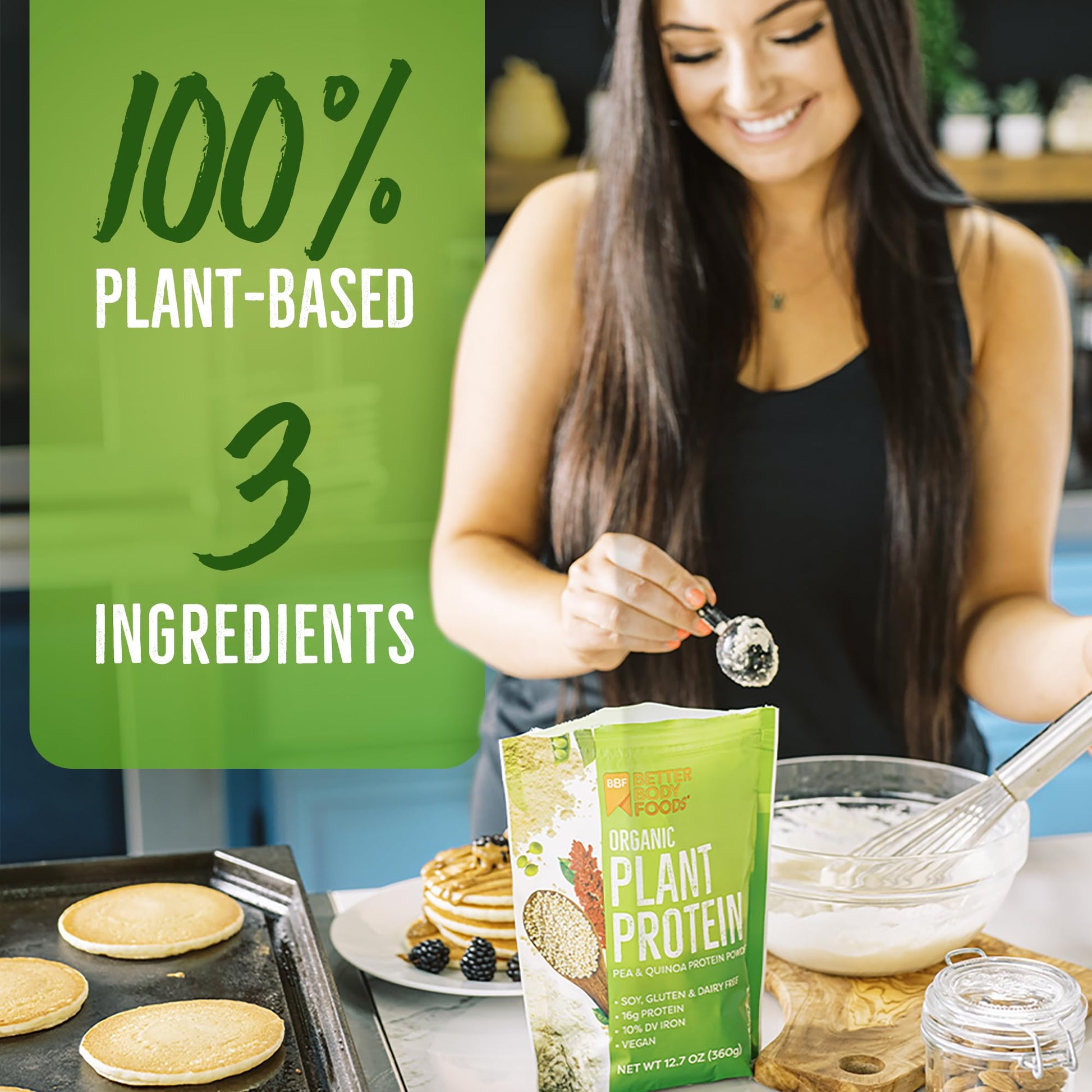 BetterBody Foods Organic Plant Based Protein Powder, 16g of Protein 24% DV, Vegan, Low Net Carbs, Gluten Free, Dairy Free, No Sugar Added, Soy Free, Non-GMO, 12.7 Ounces - Maple Wellness Supplements