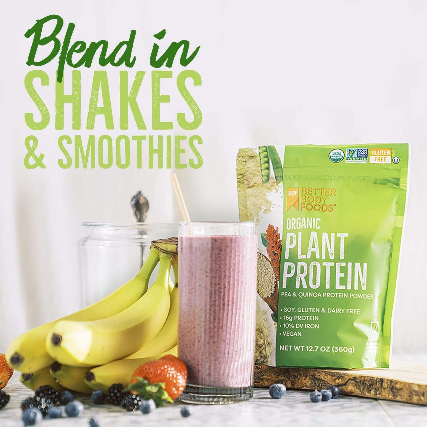 BetterBody Foods Organic Plant Based Protein Powder, 16g of Protein 24% DV, Vegan, Low Net Carbs, Gluten Free, Dairy Free, No Sugar Added, Soy Free, Non-GMO, 12.7 Ounces - Maple Wellness Supplements