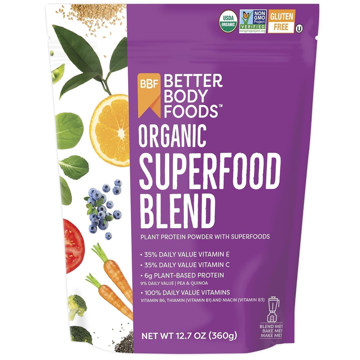 BetterBody Foods Organic Superfood Powder with Protein, Vitamins C, E, and B12 (12.7 oz.) - Maple Wellness Supplements