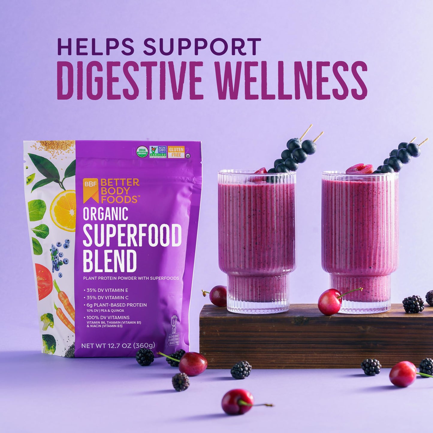BetterBody Foods Organic Superfood Powder with Protein, Vitamins C, E, and B12 (12.7 oz.) - Maple Wellness Supplements