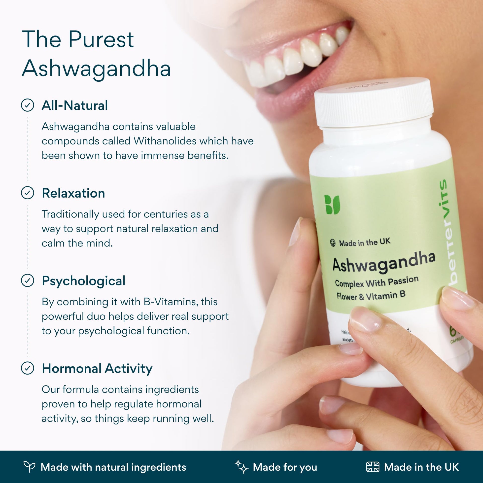 Bettervits Ashwagandha Complex with Passion Flower and Vitamin B – KSM-66® Organic Root Extract 800 mg – Supports Calm, Energy and Emotional Balance – 60 Capsules - Maple Wellness Supplements
