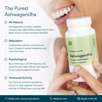 Bettervits Ashwagandha Complex with Passion Flower and Vitamin B – KSM-66® Organic Root Extract 800 mg – Supports Calm, Energy and Emotional Balance – 60 Capsules - Maple Wellness Supplements