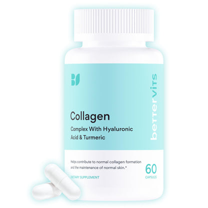 Bettervits Collagen Peptides Complex with Hyaluronic Acid & Turmeric | Hydrolyzed Marine Collagen Supplements for Women & Men | Collagen with Vitamin C for Skin, Hair, Nails & Joints – 60 Capsules - Maple Wellness Supplements