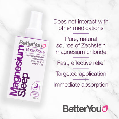 BetterYou Magnesium Sleep Body Spray, Made with Zechstein Magnesium Chloride - Maple Wellness Supplements