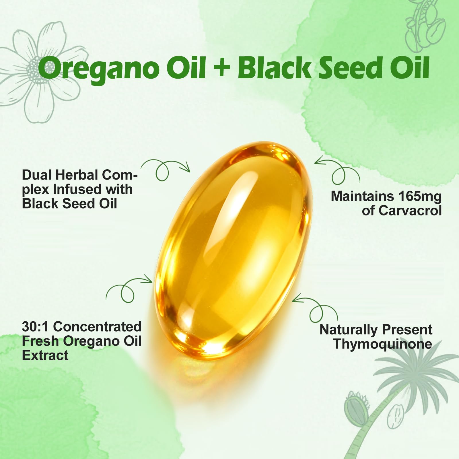 BEWORD Oil of Oregano with Black Seed Oil, 280 Softgels, 9000mg Per Serving – 2-in-1 Oregano Supplement for Immune Health with High Carvacrol & Thymoquinone | Plant-Based, Non-GMO - Maple Wellness Supplements
