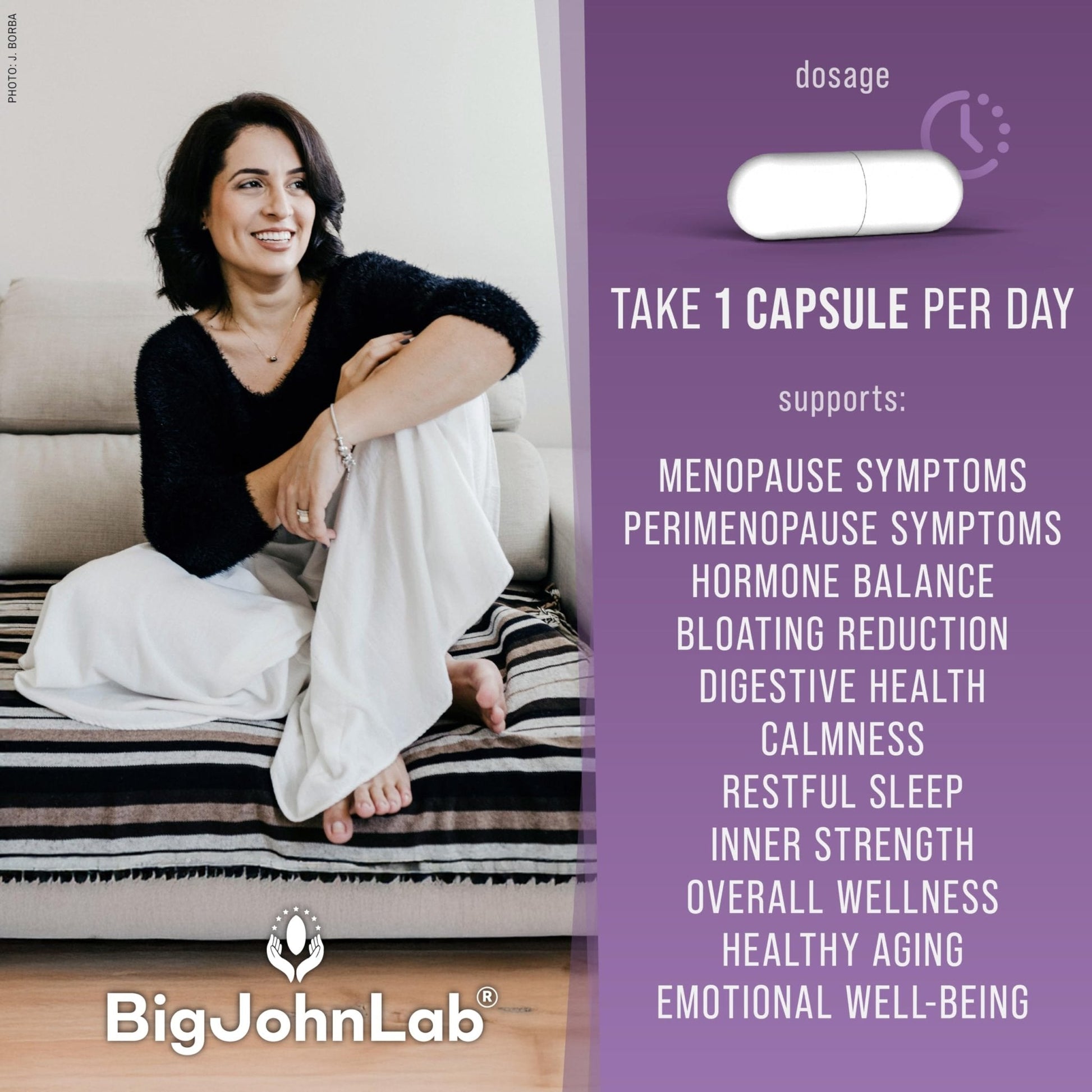 BIGJOHNLAB® - Menopause Total Support – Advanced Probiotic Formula with 5 Strains & 15 Billion CFU, Resveratrol, Black Cohosh, Acacia Fiber, Non-GMO & 100% Vegetarian - Maple Wellness Supplements