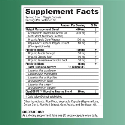 BIGJOHNLAB® - Probiotics for Weight Management & Bloating - 6 Probiotic Strains - Prebiotics - Key Ingredient Cayenne & Green Tea - Supports Gut Health - Weight Management for Women & Men - 30 CT - Maple Wellness Supplements