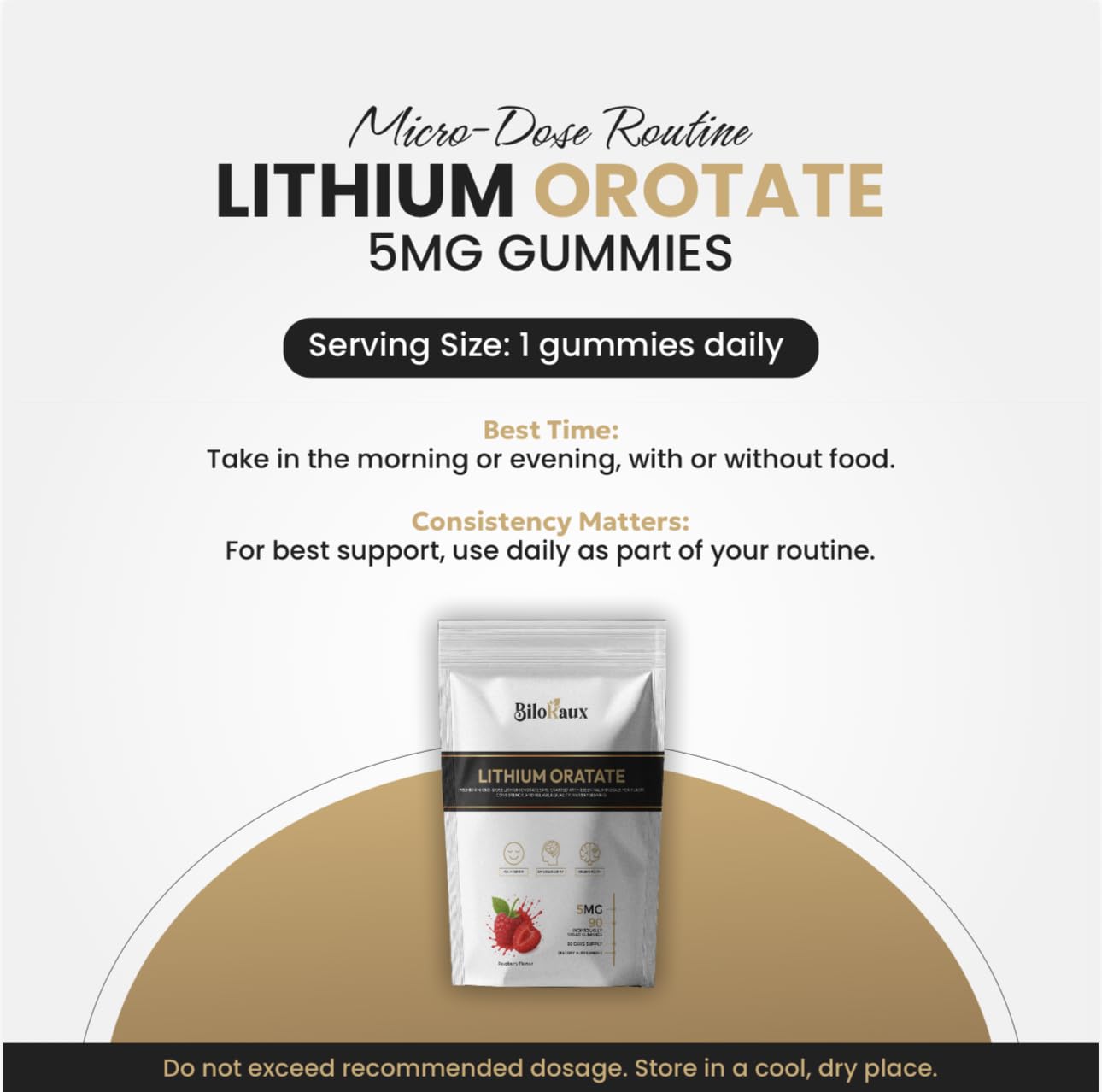 BiloRaux Lithium Orotate 5mg Gummies – Premium Microdose Lithium Supplement for Calm Balance & Focus – Natural Raspberry Flavour – 90 Vegan Gummies - Maple Wellness Supplements