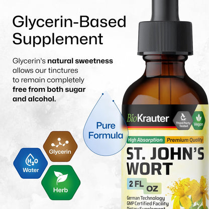 BIO KRAUTER® St Johns Wort for Calm & Mood Support - Vegan St. John's Wort for Relaxation & Emotional Wellness Support - Calm Drops 2 Fl.Oz., 28-Day Supply, Alcohol & Sugar Free Herbal Supplements - Maple Wellness Supplements