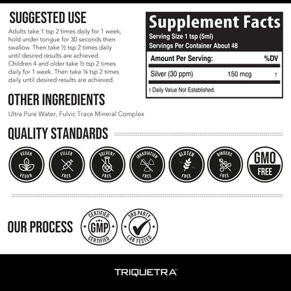 Bioactive Colloidal Silver - 8 oz, Glass Bottle, Vegan, Safe Doses with Highest Effectiveness - Nano Ions, 30 PPM - Immune Support (48 Servings) - Maple Wellness Supplements