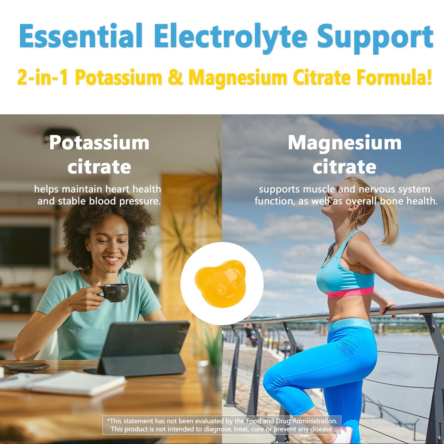 Biobor Potassium Magnesium Gummies, Magnesium Citrate & Potassium Citrate Supplements with Vitamin D3, B6 for Electrolyte Balance, Muscle, Leg Cramps, GMO Free Gluten Free (Pineapple,60 Count) - Maple Wellness Supplements