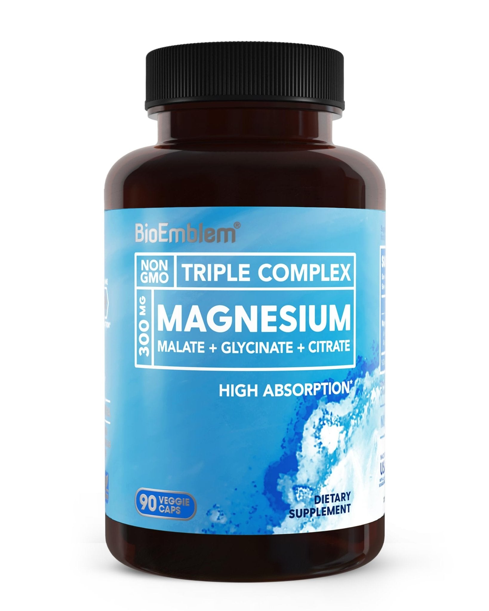 BioEmblem Triple Magnesium Complex | 300mg Magnesium Glycinate, Malate & Citrate | High Absorption Chelated Formula | Vegan, Non-GMO, Gluten-Free | 90 Capsules - Maple Wellness Supplements