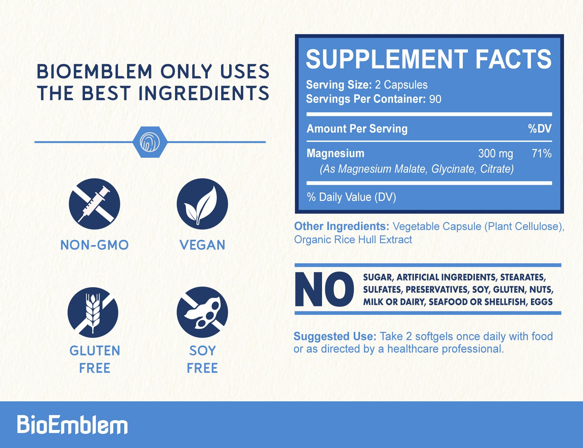BioEmblem Triple Magnesium Complex | 300mg of Magnesium Glycinate, Malate, & Citrate for Muscles, Nerves, & Energy - Maple Wellness Supplements