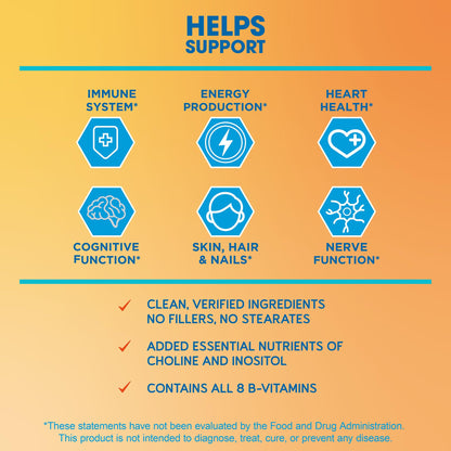 BioEmblem Vitamin B-Complex - All 8 Active Forms with Methyl Folate, Methyl B12, B6, Biotin Plus Choline Inositol, Supports Energy, Metabolism, Brain, Heart Health - Maple Wellness Supplements