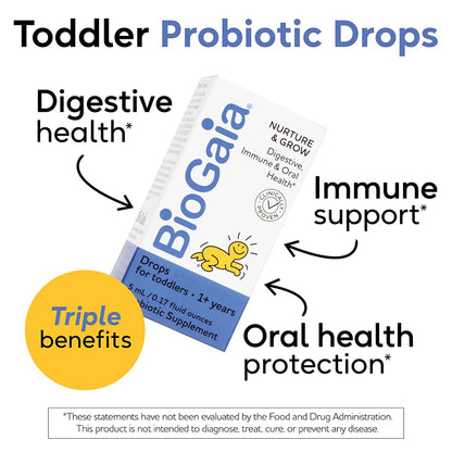 BioGaia Nurture & Grow for Toddlers | Ages 1+ | Liquid Probiotic | Allergen-Free | Triple-Benefit Probiotic for Kids | Digestive Health - Maple Wellness Supplements