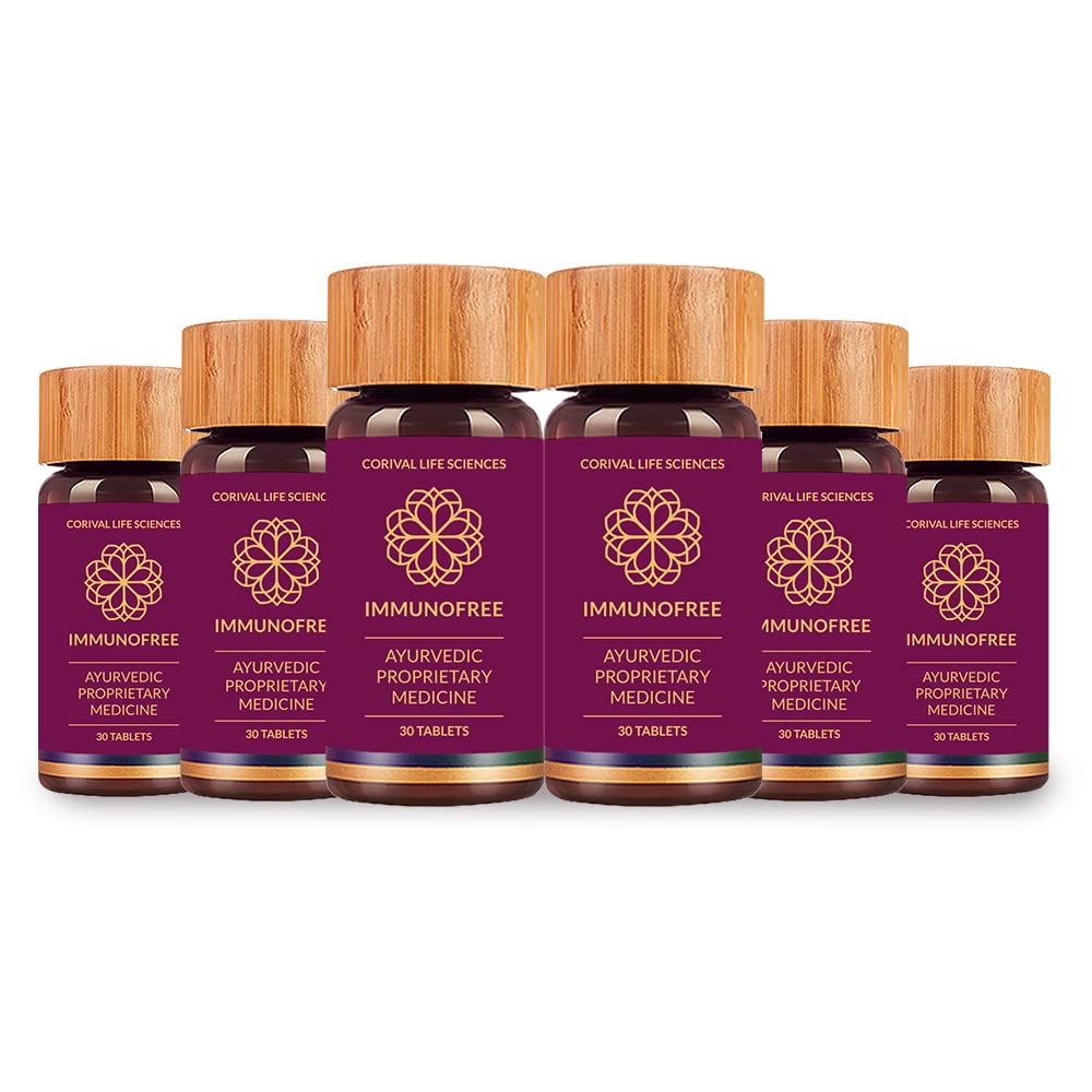 Biogetica Immunofree Herbal Supplement for Immune Support - Natural Potent Blend of Tulsi, Kalmegh, Yashtimadhu & Giloy for Immune Boost - 100% Vegan - 30 Tablets- Pack of 6 - Maple Wellness Supplements