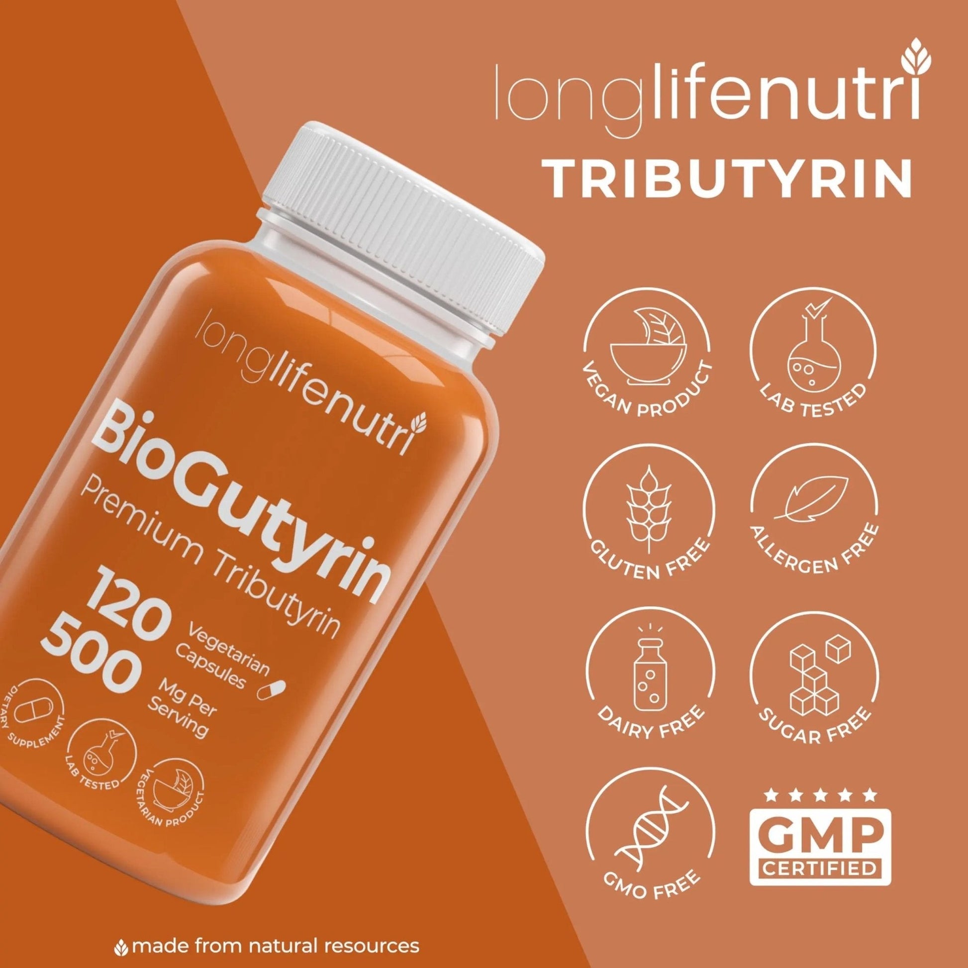 BioGutyrin – Tributyrin 500mg, Postbiotic Supplement for Gut Function & Nutrient Absorption, 120 Vegetarian Capsules, Butyric Acid for Butyrate Production, 4-Month Supply, GMP Certified, Made in USA - Maple Wellness Supplements