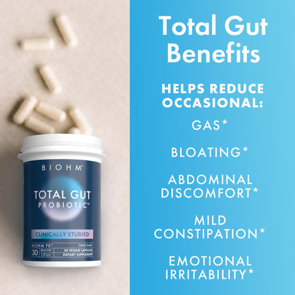 BIOHM Total Probiotic, 30 Billion CFU Daily Probiotics for Women & Men (30 Count) Helps Reduce Occasional Gas & Bloating, - Maple Wellness Supplements