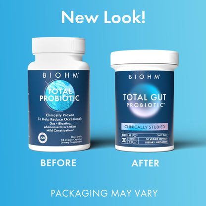 BIOHM Total Probiotic, 30 Billion CFU Daily Probiotics for Women & Men (30 Count) Helps Reduce Occasional Gas & Bloating, - Maple Wellness Supplements