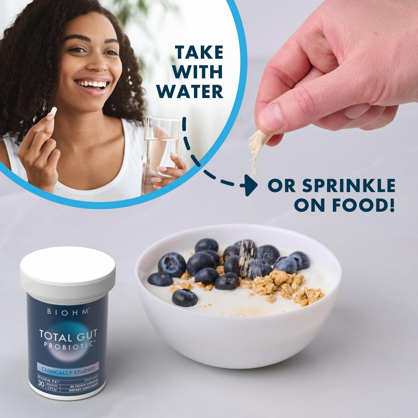 BIOHM Total Probiotic, 30 Billion CFU Daily Probiotics for Women & Men (30 Count) Helps Reduce Occasional Gas & Bloating, - Maple Wellness Supplements