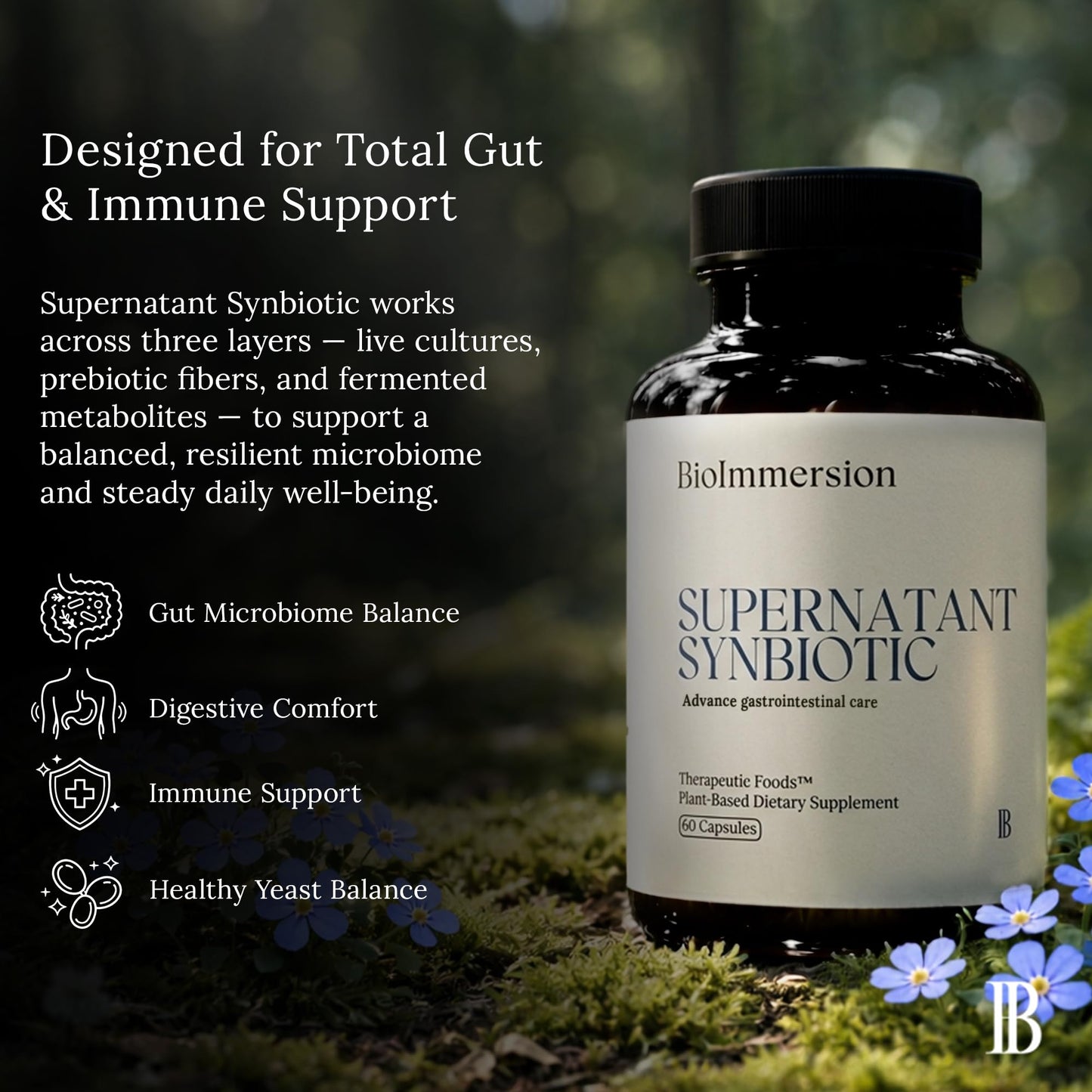 BioImmersion Supernatant Synbiotic - Prebiotic Probiotic Postbiotic - Eases Digestive Discomfort, Gut Imbalance & Yeast Overgrowth - Immune & Microbiome Support - Maple Wellness Supplements