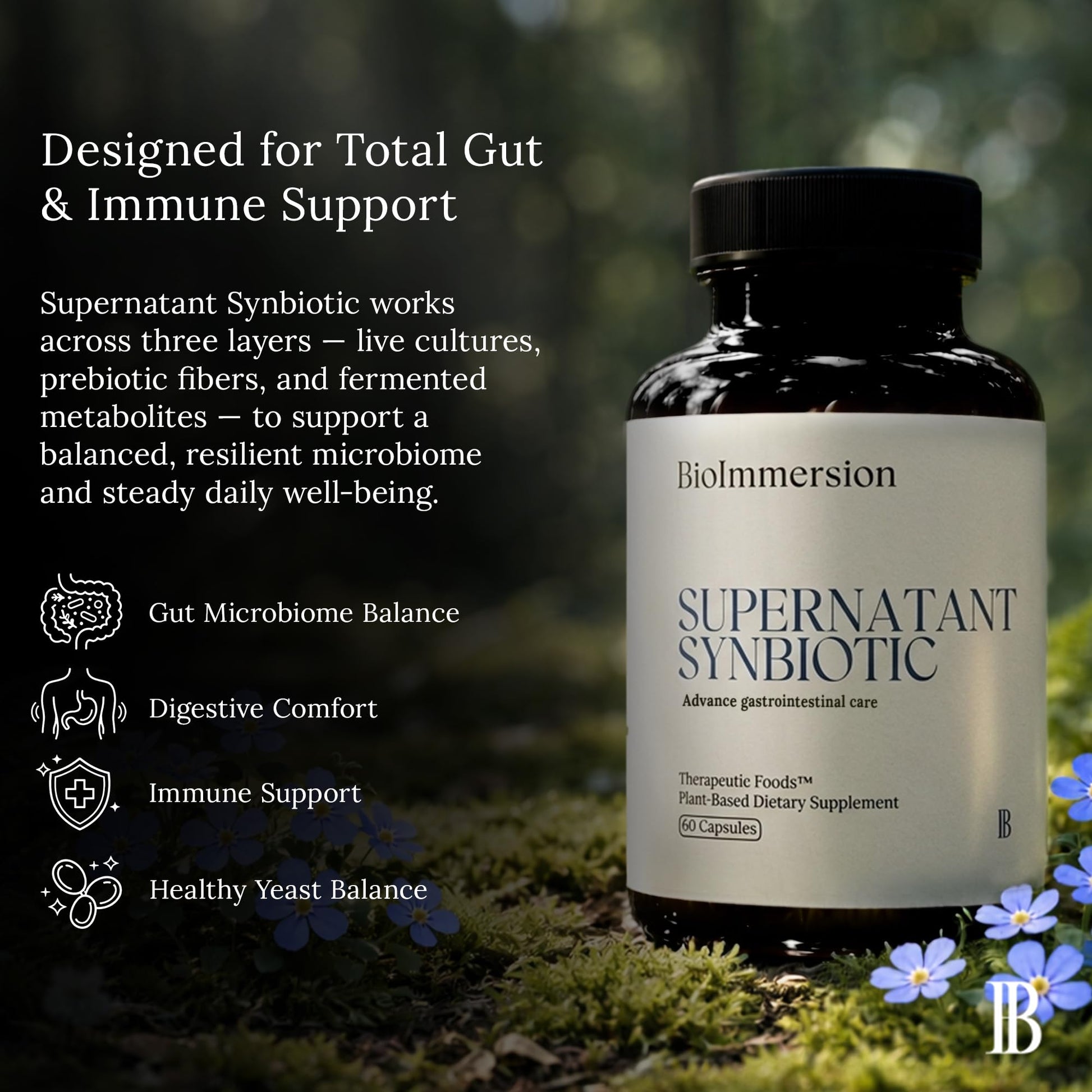 BioImmersion Supernatant Synbiotic - Prebiotic Probiotic Postbiotic - Eases Digestive Discomfort, Gut Imbalance & Yeast Overgrowth - Immune & Microbiome Support - Maple Wellness Supplements