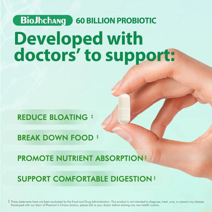 BioJhchang Probiotics Supplements 60 Billion CFUs 11 Diverse Strains Natural Prebiotics for Immune, Digestive Gut Health Supports Occasional Constipation Diarrhea Gas Bloating for Women & Men - Maple Wellness Supplements