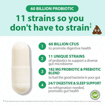 BioJhchang Probiotics Supplements 60 Billion CFUs 11 Diverse Strains Natural Prebiotics for Immune, Digestive Gut Health Supports Occasional Constipation Diarrhea Gas Bloating for Women & Men - Maple Wellness Supplements