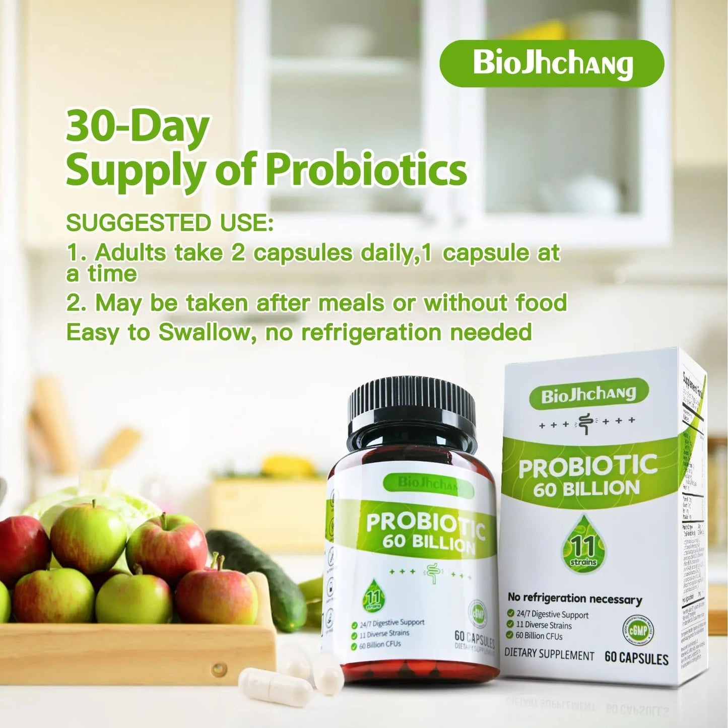 BioJhchang Probiotics Supplements 60 Billion CFUs 11 Diverse Strains Natural Prebiotics for Immune, Digestive Gut Health Supports Occasional Constipation Diarrhea Gas Bloating for Women & Men - Maple Wellness Supplements