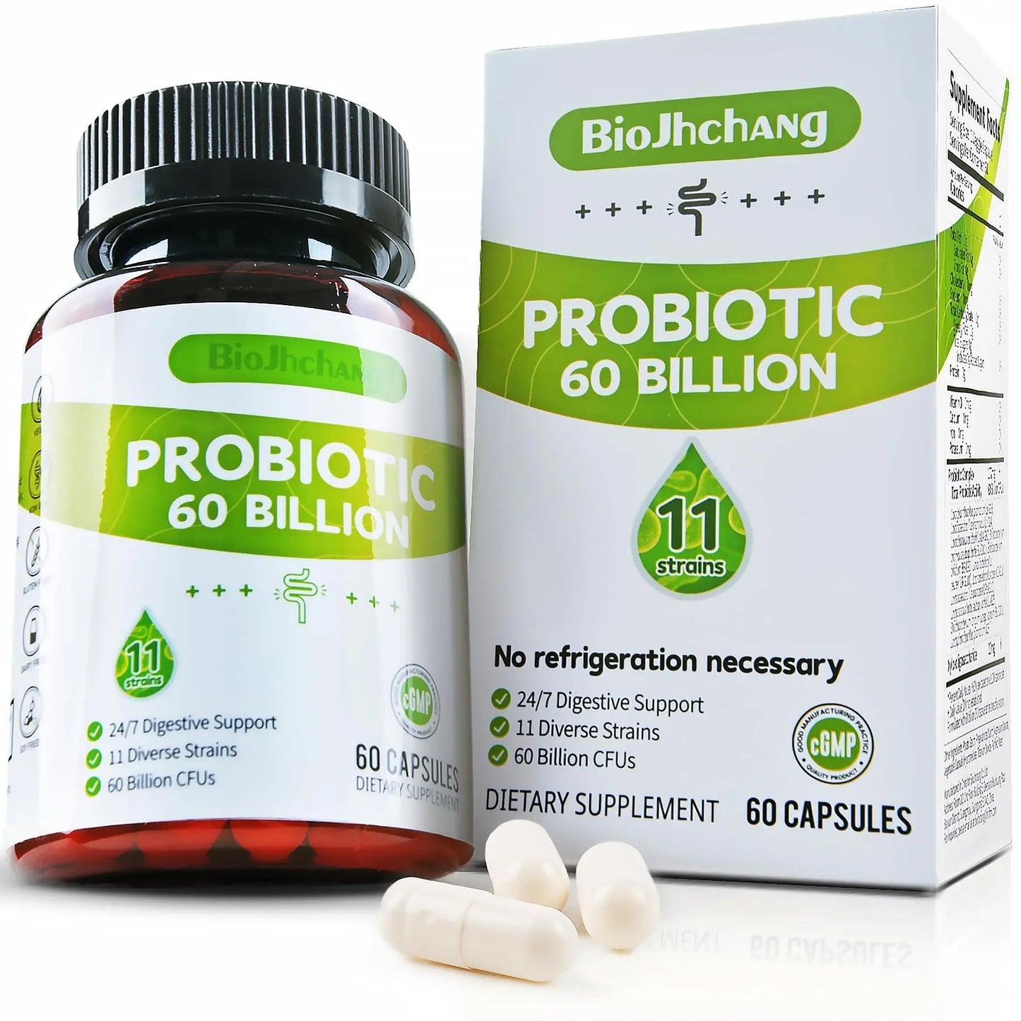 BioJhchang Probiotics Supplements 60 Billion CFUs 11 Diverse Strains Natural Prebiotics for Immune, Digestive Gut Health Supports Occasional Constipation Diarrhea Gas Bloating for Women & Men - Maple Wellness Supplements