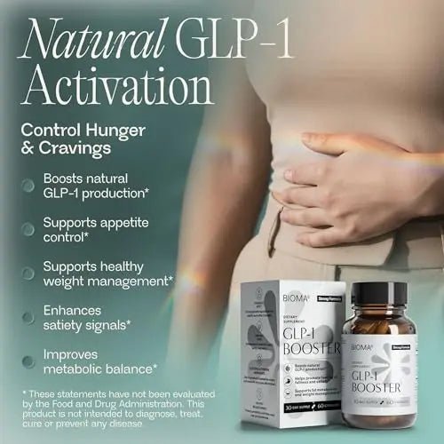 BIOMA GLP-1 Booster - Natural Appetite Control Supplement with Clinically Proven Probiotics, Prebiotics & Postbiotics - Support Weight Management & Satiety, (60 Capsules - 30 Day Supply) - Maple Wellness Supplements