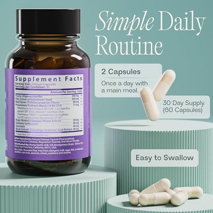 BIOMA Menopause Support Probiotics for Women - Hormone Free Hot Flash & Night Sweat Relief - Gut-Hormone Balance with Phytoestrogens, BB536, Delayed Release (60 Capsules - 30 Day Supply) - Maple Wellness Supplements