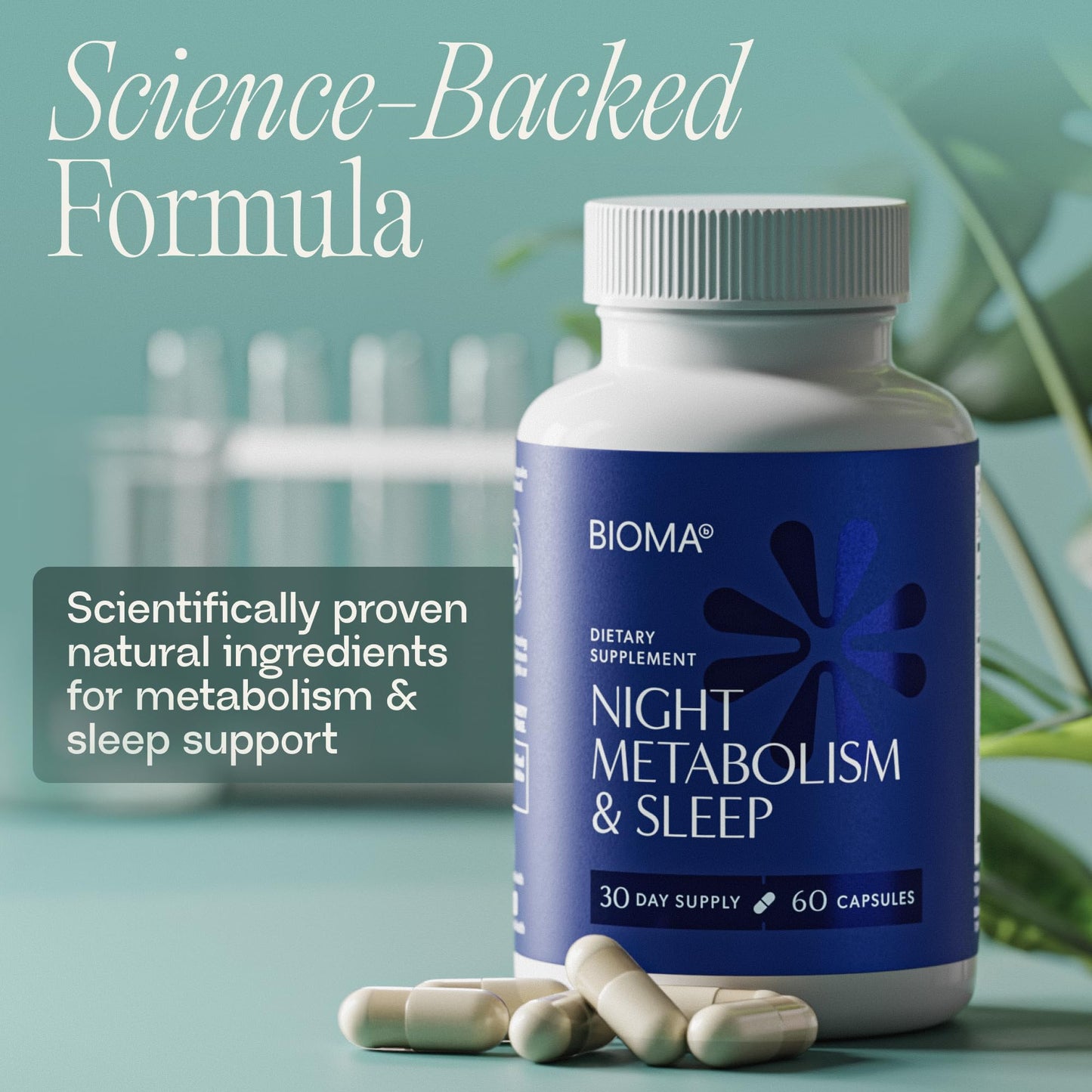 BIOMA Night Metabolism & Sleep - Supports Digestion, Energy Metabolism & Restful Sleep with Melatonin, Vitamin D, Magnesium & More - Maple Wellness Supplements
