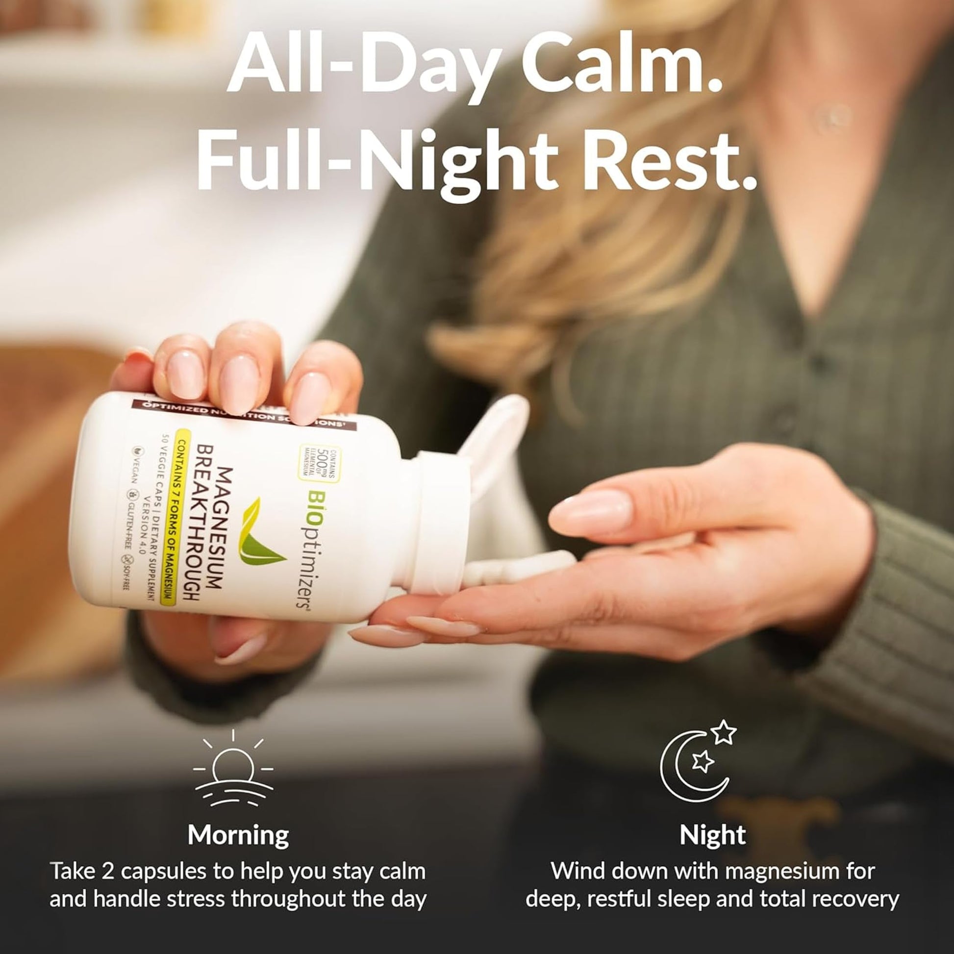 BIOptimizers Magnesium Breakthrough Supplement with 500mg - 7 Forms of Magnesium: Glycinate, Malate, Citrate, and More - Natural Support for Sleep and Cognitive Function -60 Capsules- Calming Vitamins - Maple Wellness Supplements