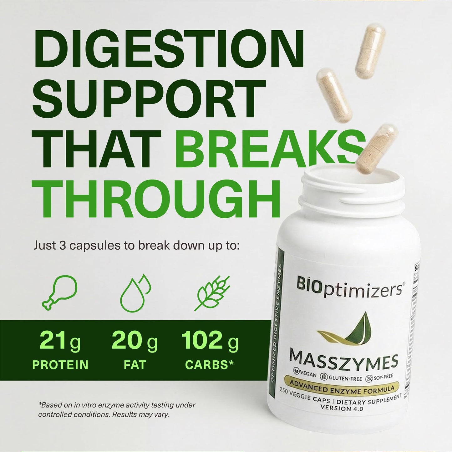 BiOptimizers MassZymes - Complete Digestive Enzymes Supplement for Gut Health - Bloating Relief for Men and Women - Lipase Amylase Bromelain - Maple Wellness Supplements