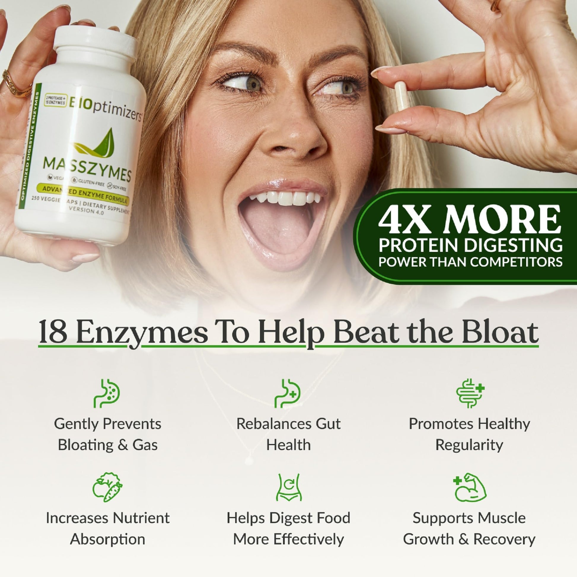 BiOptimizers MassZymes - Complete Digestive Enzymes Supplement for Gut Health - Bloating Relief for Men and Women - Lipase Amylase Bromelain - Maple Wellness Supplements