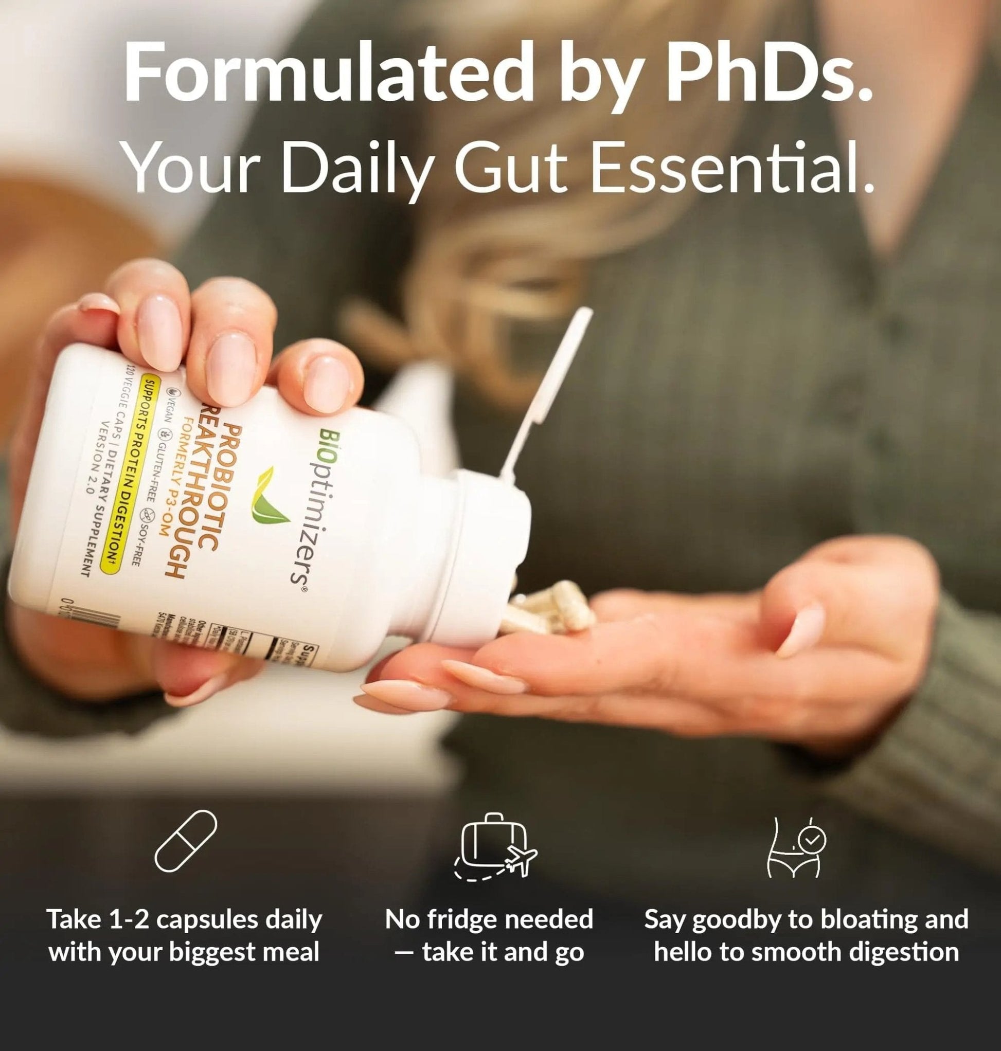 BIOptimizers Probiotic Breakthrough – Lactobacillus Plantarum OM Probiotics & Prebiotics Health Supplement for Gut, Digestive & Immune Support Probiotics for Women Men Elderly– 30 Vegan Capsules - Maple Wellness Supplements