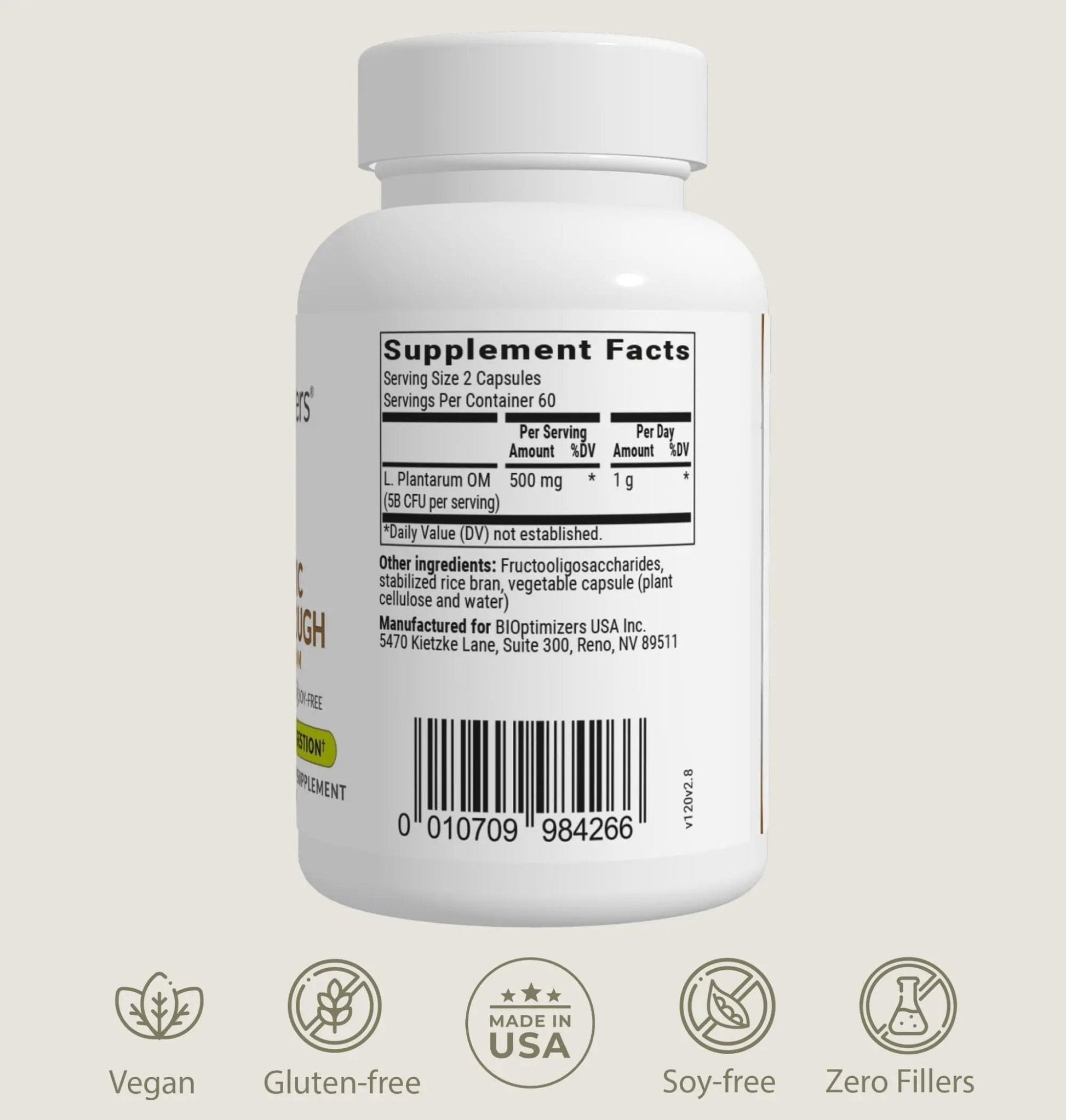 BIOptimizers Probiotic Breakthrough – Lactobacillus Plantarum OM Probiotics & Prebiotics Health Supplement for Gut, Digestive & Immune Support Probiotics for Women Men Elderly– 30 Vegan Capsules - Maple Wellness Supplements