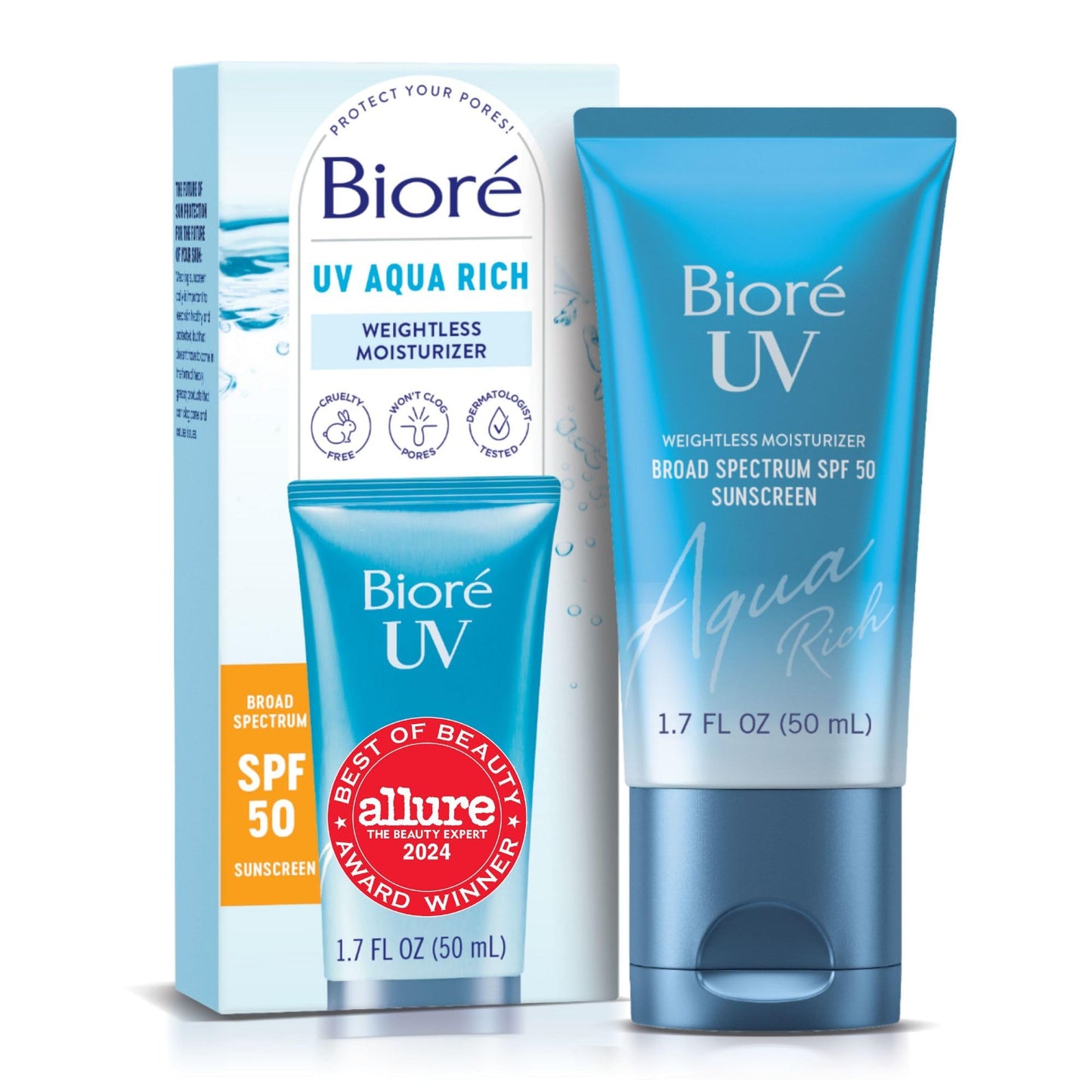 Biore UV Aqua Rich Daily Hydrating Facial Moisturizer with SPF 50 | Oil Free Sunscreen - Maple Wellness Supplements