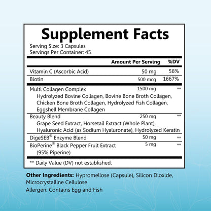 BioSchwartz Hydrolyzed Collagen Peptide Capsules - Multi Collagen Supplements for Women Types I, II, III, V, X with Vitamin C, Biotin, - Maple Wellness Supplements