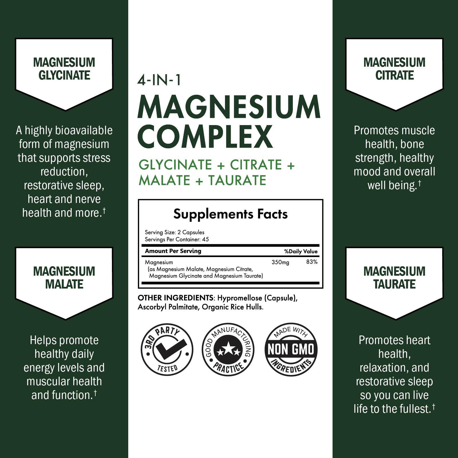 BioSchwartz Magnesium Complex Supplement (90 Capsules) 350mg Magnesium Glycinate Citrate Malate and Taurate Per Serving for Healthy Nerves Muscles Heart Sleep Support (Vegan, Gluten-Free, Non-GMO) - Maple Wellness Supplements