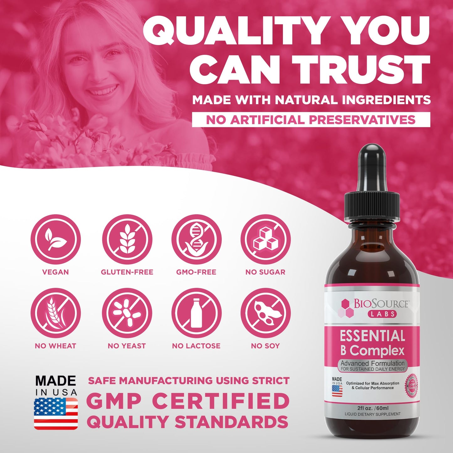 BioSource Labs Essential B Complex - Daily Vegan Vitamin B-Complex Sublingual Liquid - Maple Wellness Supplements