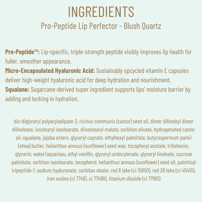 Biossance Pro-Peptide Lip Perfector – Triple-Treat Vegan Lip Balm – Deeply Hydrating with Pro-Peptides & Hyaluronic Acid – Enhances Natural Lip Color – Silky, Glossy Finish in Blush Quartz, Pink - Maple Wellness Supplements