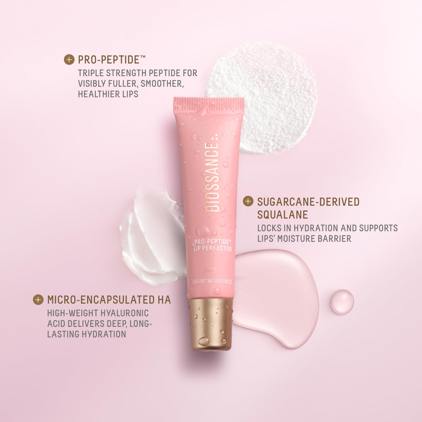Biossance Pro-Peptide Lip Perfector – Triple-Treat Vegan Lip Balm – Deeply Hydrating with Pro-Peptides & Hyaluronic Acid – Enhances Natural Lip Color – Silky, Glossy Finish in Blush Quartz, Pink - Maple Wellness Supplements