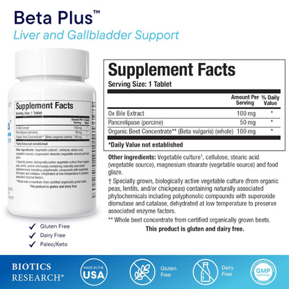Biotics Research Beta-Plus™ Nutritional Ox Bile Salts Digestive Enzymes Supplement for Bile Production for No Gallbladder-Supports Overall Liver Function, - Maple Wellness Supplements